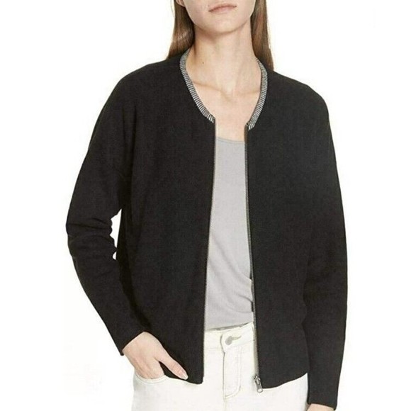 Eileen Fisher Women's Organic Cotton Round Neck Knit Cardigan Zip Up Sweater L - Picture 1 of 16
